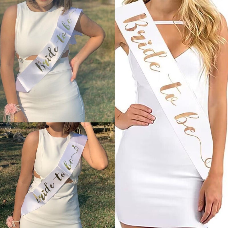 Luwigs Bride To Be Sash for Bridal Shower Bachelorette Party Wedding Engagement Party Favors Gift White Satin Sash with Rose Gold Foil Lettering - Image 4