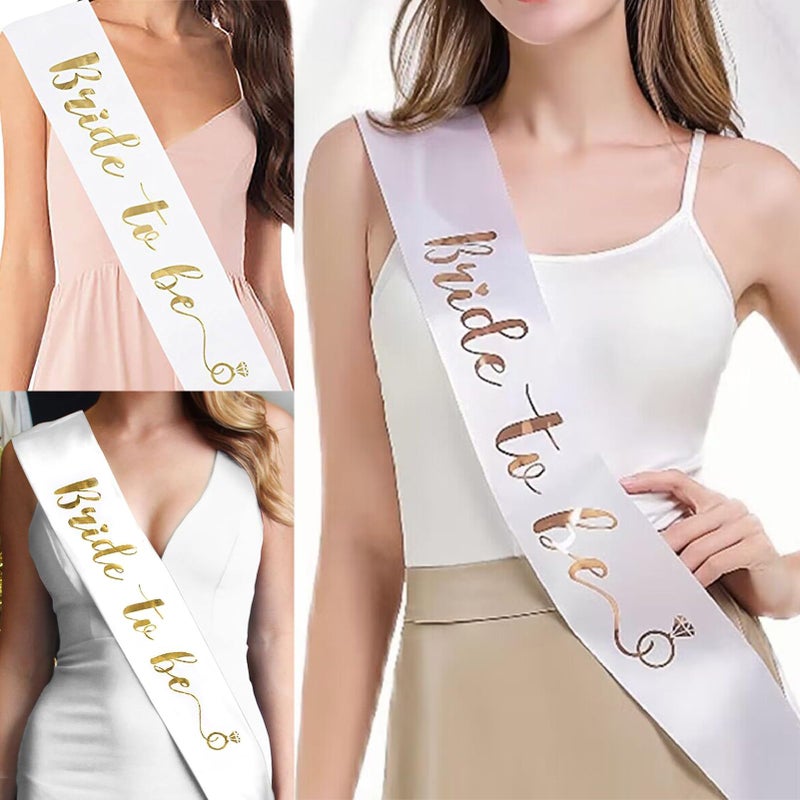 Luwigs Bride To Be Sash for Bridal Shower Bachelorette Party Wedding Engagement Party Favors Gift White Satin Sash with Rose Gold Foil Lettering - Image 3