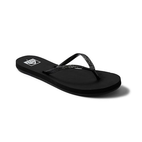 Reef Stargazer Womens Beach Flip Flop, Super Lightweight and Soft Footbed, Thin Glitter Strap, Black/Black, 10 - Image 3
