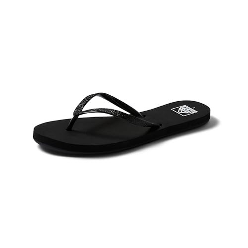 Reef Stargazer Womens Beach Flip Flop, Super Lightweight and Soft Footbed, Thin Glitter Strap, Black/Black, 10 - Image 1
