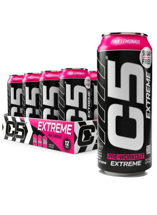 C5 Drink Extreme Pink Lemonade -  Pre Workout , Sugar Free, Zero Calories, 200mg High Caffeine, Creatine - Beta Alanine - Citrulline Malate High-Performance Pre-Workout Booster Supplement Pack of 12 - Image 1
