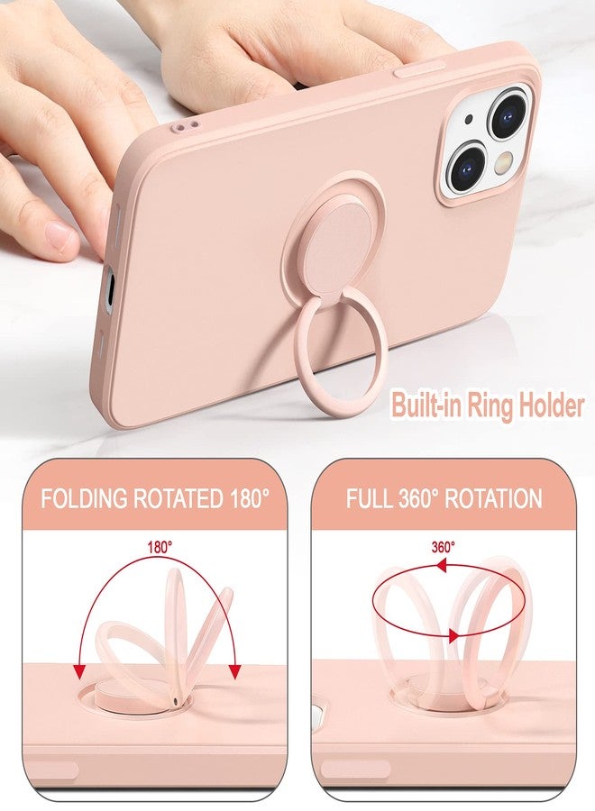 Hython Case for iPhone 13 Case with Ring Stand [360° Rotatable Ring Holder Magnetic Kickstand] [Soft Microfiber Lining] Gel Rubber Full Body Shockproof Protective Case Cover for Women, Pink Sand - Image 4