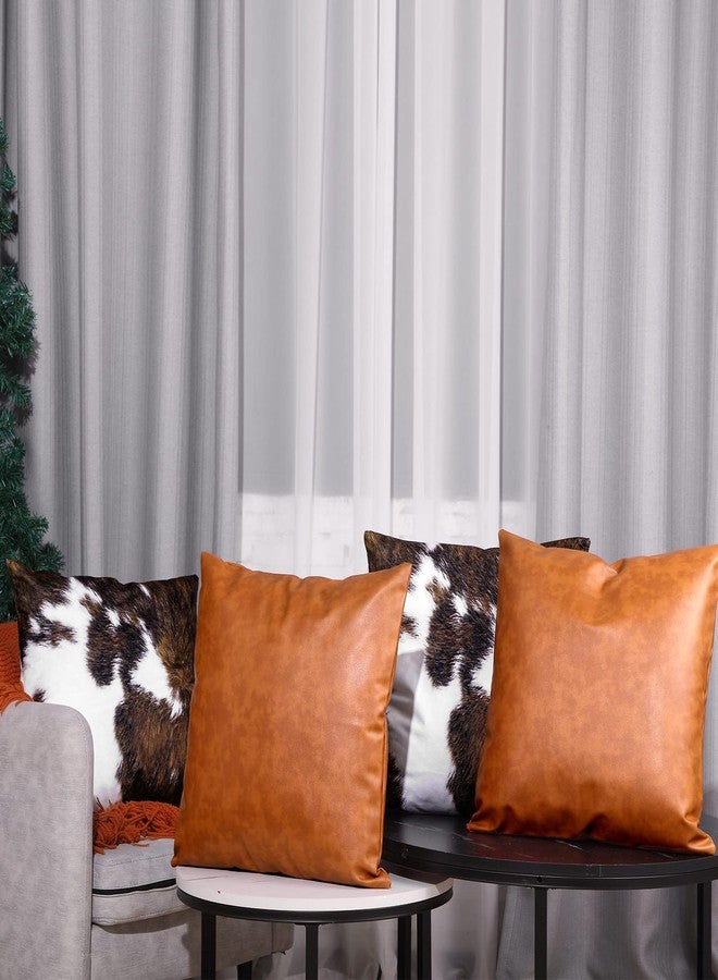 Remagr Western Pillow Covers 18 x 18 Set of 4, Faux Leather Throw Pillow Covers and Cowhide Accent Printing Hidden Zippered Pillowcase Modern Farmhouse Decorative Square Cushion Cases for Couch Sofa Bed - Image 5