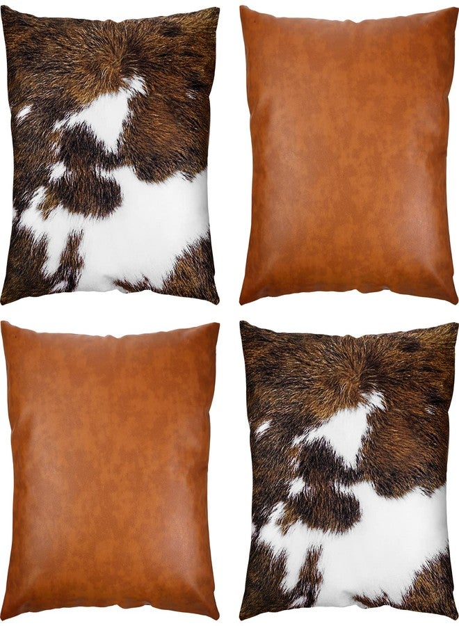 Remagr Western Pillow Covers 18 x 18 Set of 4, Faux Leather Throw Pillow Covers and Cowhide Accent Printing Hidden Zippered Pillowcase Modern Farmhouse Decorative Square Cushion Cases for Couch Sofa Bed - Image 1