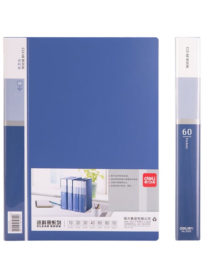 Deli [Super Popular] A4/60-Page Business Document Folder, Transparent Pocket File Folder, Loose-Leaf File Organizer, Loose-Leaf Pocket File Folder, Office And Study Supplies 5005 - Image 1