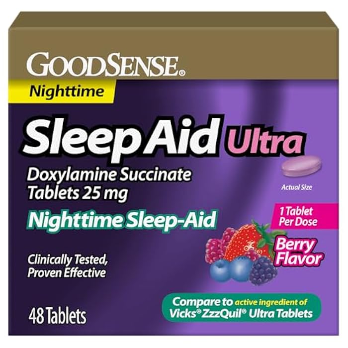 GoodSense Doxylamine Succinate Tablets, 25 mg, Berry Flavored, Night-time Sleep Aid, 48 Count - Image 1