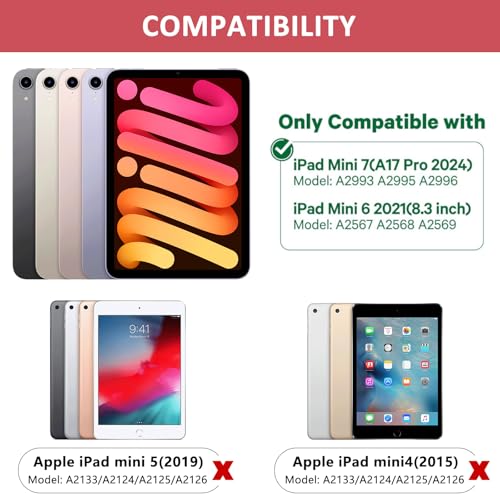 FUWANG حافظة لوحة مفاتيح FUWANG لجهاز iPad mini 7 A17 Pro 2024 iPad mini الجيل السادس 2021 8.3 بوصة لوحة تتبع متعددة اللمس قابلة للدوران 360 مع إضاءة خلفية ملونة 7 ألوان وحامل قلم أحمر - Image 3