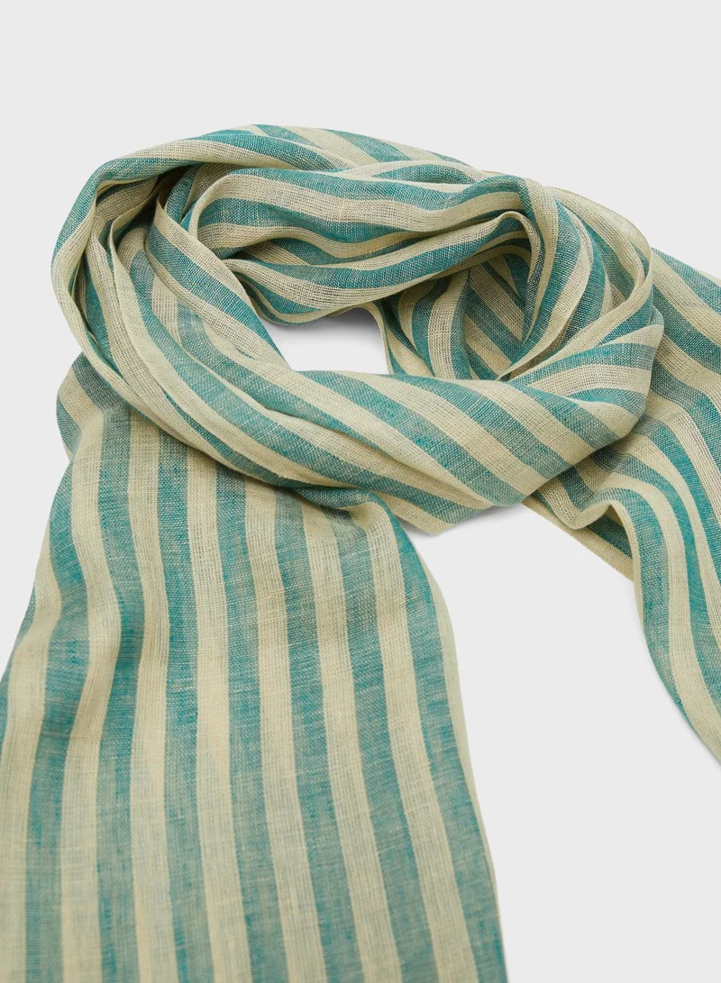 MANGO Striped Fringe Detail Scarf