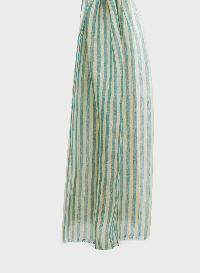 MANGO Striped Fringe Detail Scarf