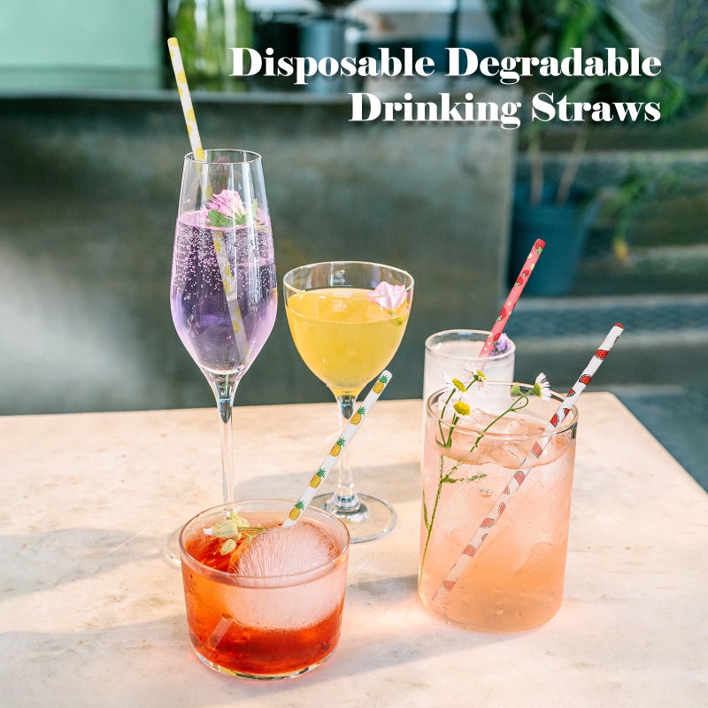 Disposable Drinking Straws 100pcs Thick Sturdy Good-Quality Paper Straws - Gorgeous Color Unique Fashionable Shape for Home Party Celebrations Bars Cafes - Image 3