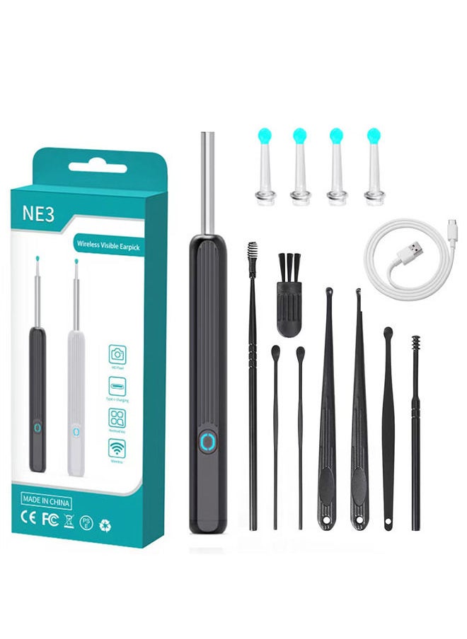 Rock Pow - Ear Wax Removal, Wi-Fi Visible Wax Elimination Spoon with 4 Soft Silicone Ear Scoops, Wireless Ear Endoscope 1080p with LED Light for iPhone, iPad, Android Phones (Black) - Image 1
