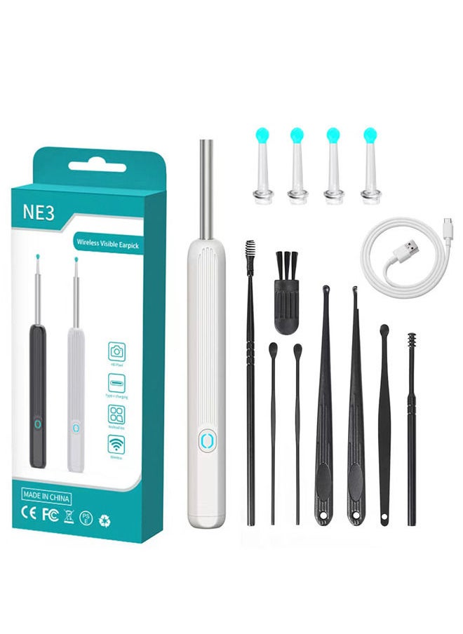 Rock Pow - Ear Wax Removal, Wi-Fi Visible Wax Elimination Spoon with 4 Soft Silicone Ear Scoops, Wireless Ear Endoscope 1080p with LED Light for iPhone, iPad, Android Phones (Black) - Image 1