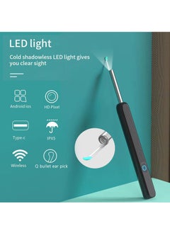 Rock Pow Ear Wax Removal, Wi-Fi Visible Wax Elimination Spoon with 4 Soft Silicone Ear Scoops, Wireless Ear Endoscope 1080p with LED Light for iPhone, iPad, Android Phones (Black)  - Image 2