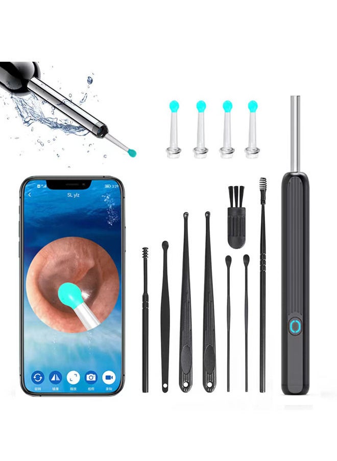 Rock Pow - Ear Wax Removal, Wi-Fi Visible Wax Elimination Spoon with 4 Soft Silicone Ear Scoops, Wireless Ear Endoscope 1080p with LED Light for iPhone, iPad, Android Phones (Black) - Image 1