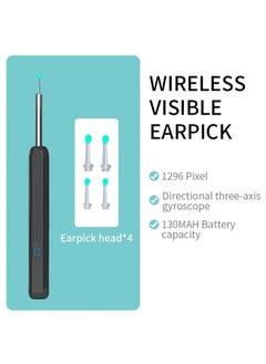 Rock Pow Ear Wax Removal, Wi-Fi Visible Wax Elimination Spoon with 4 Soft Silicone Ear Scoops, Wireless Ear Endoscope 1080p with LED Light for iPhone, iPad, Android Phones (Black)  - Image 3