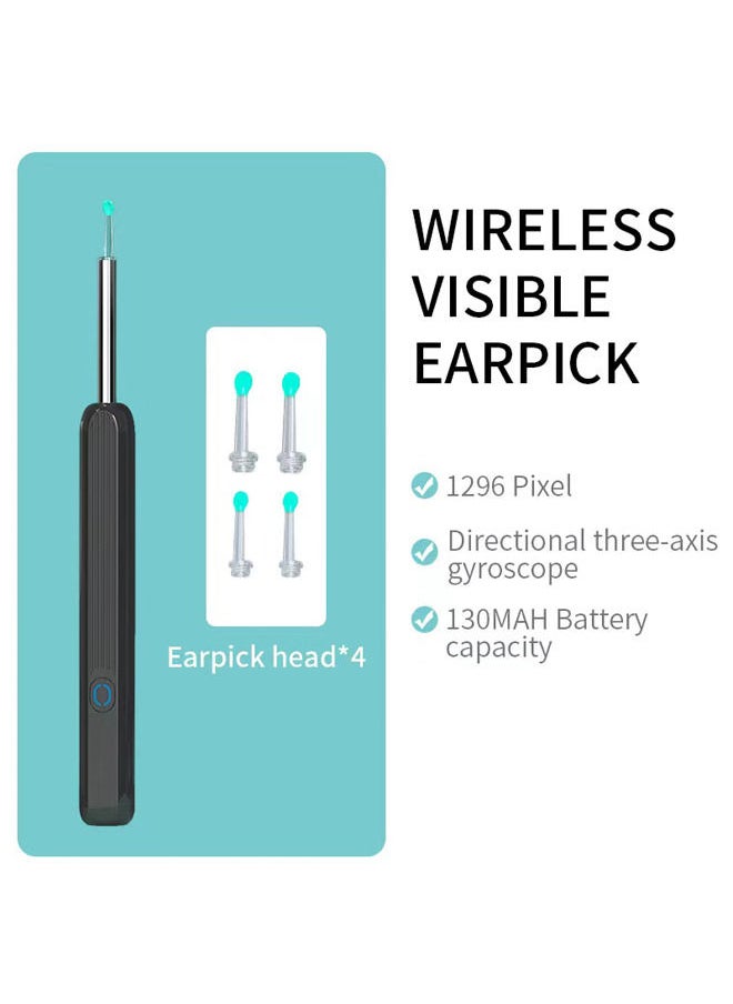 Rock Pow - Ear Wax Removal, Wi-Fi Visible Wax Elimination Spoon with 4 Soft Silicone Ear Scoops, Wireless Ear Endoscope 1080p with LED Light for iPhone, iPad, Android Phones (Black) - Image 1