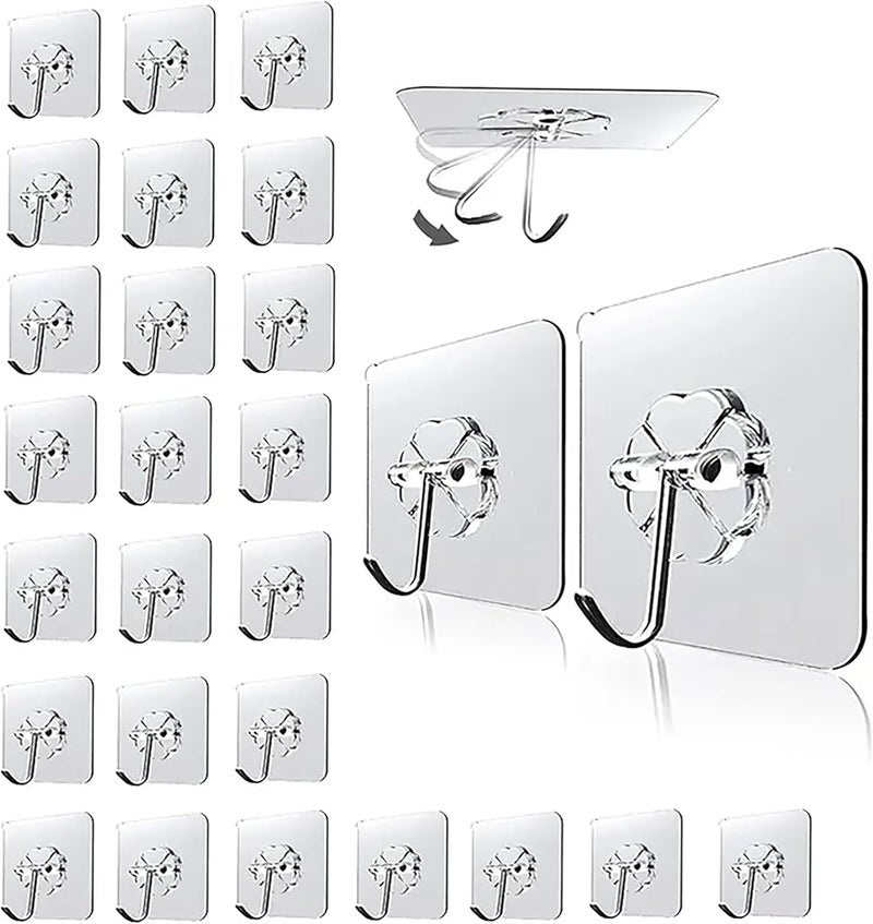 AsolBD Market need oriented construction Transparent Adhesive Hook No Drill Strong Load Bearing Easy Install For Home Bedroom Kitchen Bathroom & Ceiling Heavy Duty Nail Free Sticky Hanger With Hooks Utility Wall Hook Storage 30 pieces Integrated practical design - Image 1