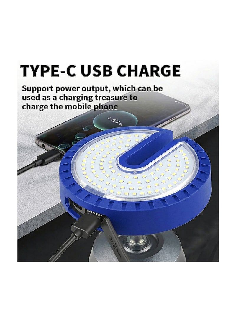 مستر سمارت مصباح تخييم LED قابل لإعادة الشحن، مزود بشحن شمسي ومنفذ USB من النوع C، لون أزرق، مع حامل ثلاثي القوائم مرفق. - Image 2