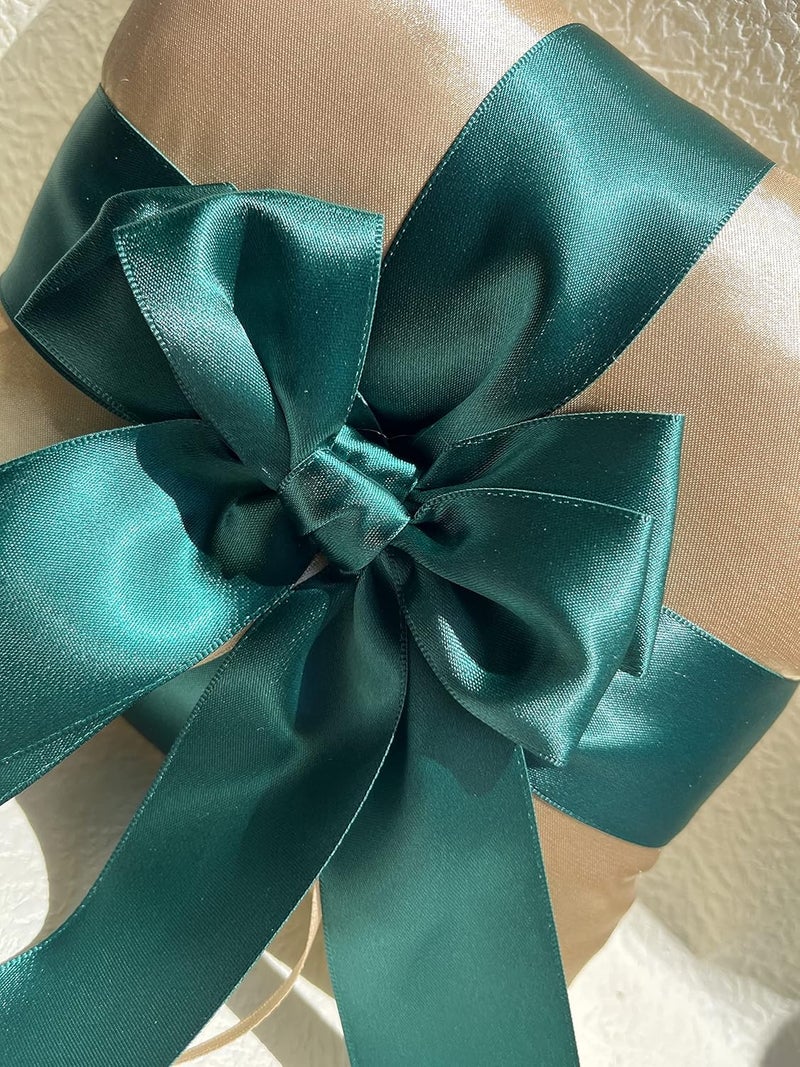 Uwedding Gold Wedding Ring Bearer Pillow with Dark Green Satin Ribbon Bow Décor Wedding Ceremony Anniversary Vow Renewal Party Favor, Gold & Beige (Gold & Dark Green Pillow) - Image 3