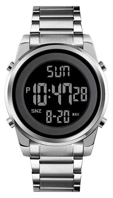 Men's Digital Business Watch Stainless Steel Watch Band With Stopwatch Timing  classic Silver