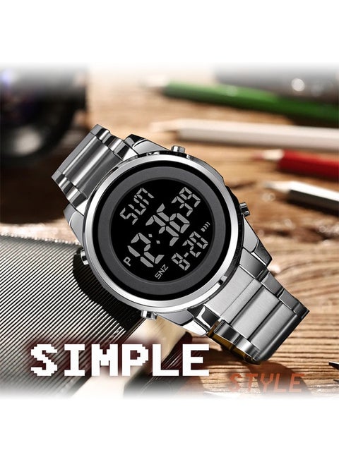 Men's Digital Business Watch Stainless Steel Watch Band With Stopwatch Timing  classic Silver