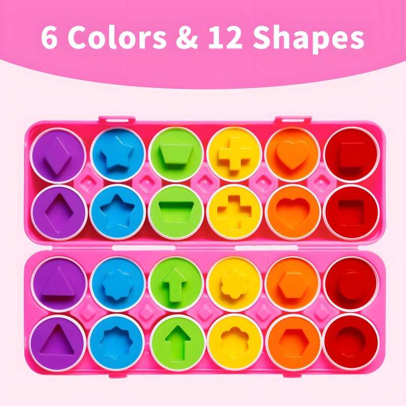 MOONTOY Montessori Matching Egg, 12PCS Color & Shape Recognition Toy for Toddler 1-3, Educational Learning Eggs Toy with Pink Storage Case, Easter Eggs Basket Stuffers Gift for 1 2 3 Year Old Girl Kid - Image 2