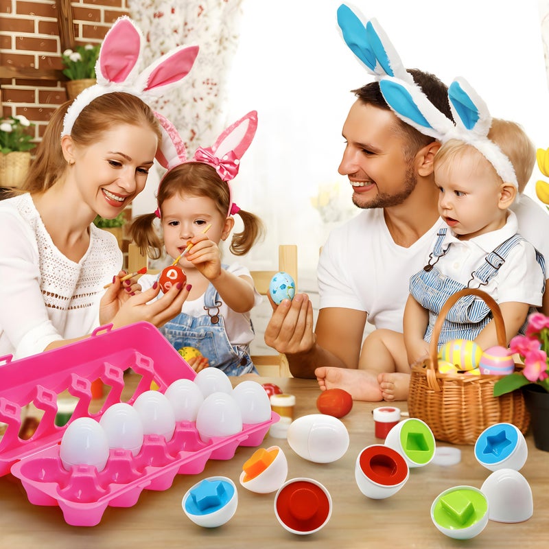 MOONTOY Montessori Matching Egg, 12PCS Color & Shape Recognition Toy for Toddler 1-3, Educational Learning Eggs Toy with Pink Storage Case, Easter Eggs Basket Stuffers Gift for 1 2 3 Year Old Girl Kid - Image 5