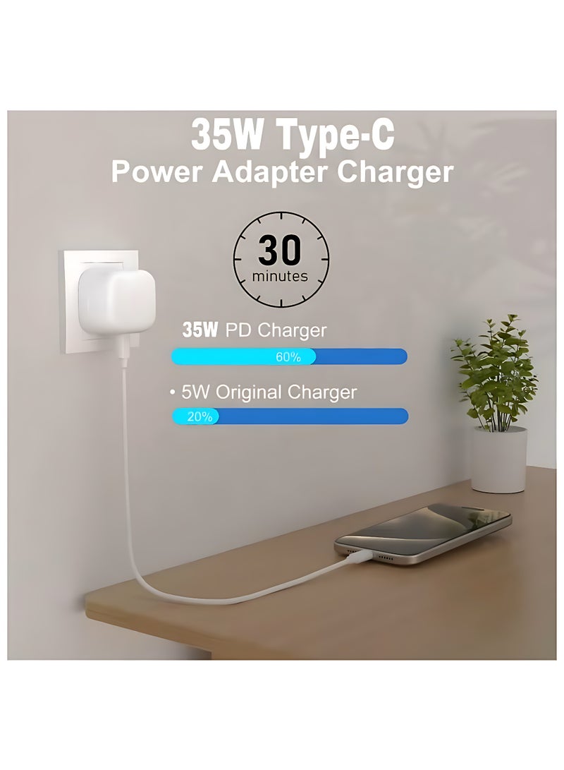أثير شاحن سريع لـ iPhone بقدرة 35 واط | محول شاحن سريع USB-C للحائط مزود بكابل USB-C إلى Lightning بطول 1 متر، متوافق مع أجهزة iPhone 14/14 Pro/14 Pro Max/13/12/SE (2020)/11/XR/XS Max/X/iPad - Image 5