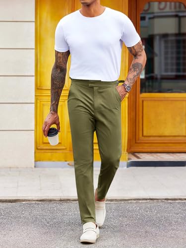 PASLTER Mens Chinos Pants Slim Fit Stretch Flat-Front Skinny Dress Suit Pants Cotton Slacks Army Green - Image 4
