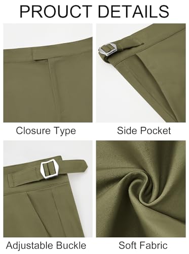 PASLTER Mens Chinos Pants Slim Fit Stretch Flat-Front Skinny Dress Suit Pants Cotton Slacks Army Green - Image 5