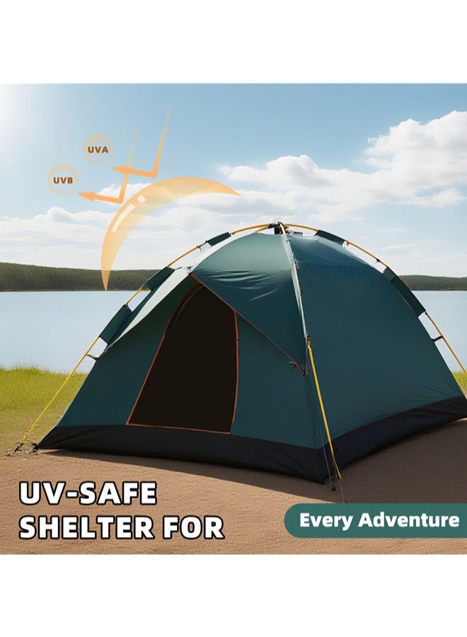 دنزوز خيمة التخييم 3-4 أشخاص منبثقة خيامًا قابلة للإزالة خيمة فورية 2 باب مقاوم للماء UV ، خيمة قبة للعائلة للعائلة النزهة الرياضية في الهواء الطلق مع حقيبة حمل - Image 2