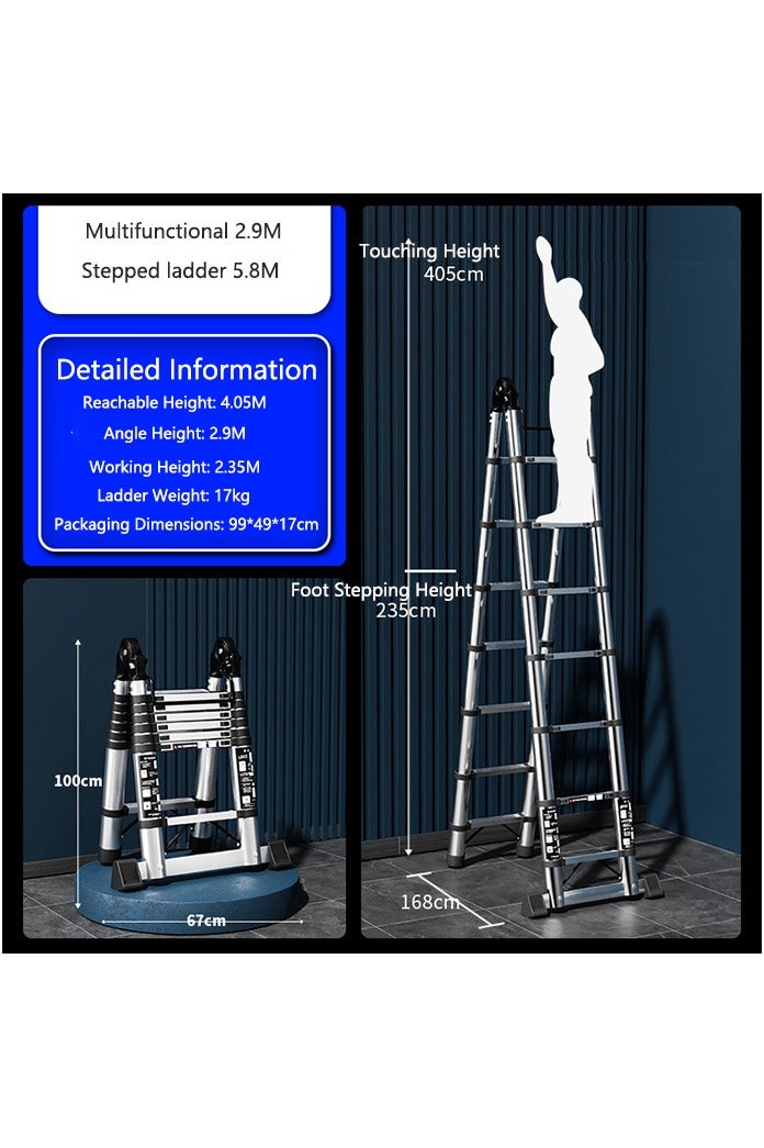 OASIS DESERT The Multi-Functional Stainless Steel Telescopic Ladder Is Foldable And Comes With A Portable And Compact Anti-Slip Device. It Is Suitable For Indoor Or Outdoor Use (2.9m + 2.9m = 5.8m) - Image 2