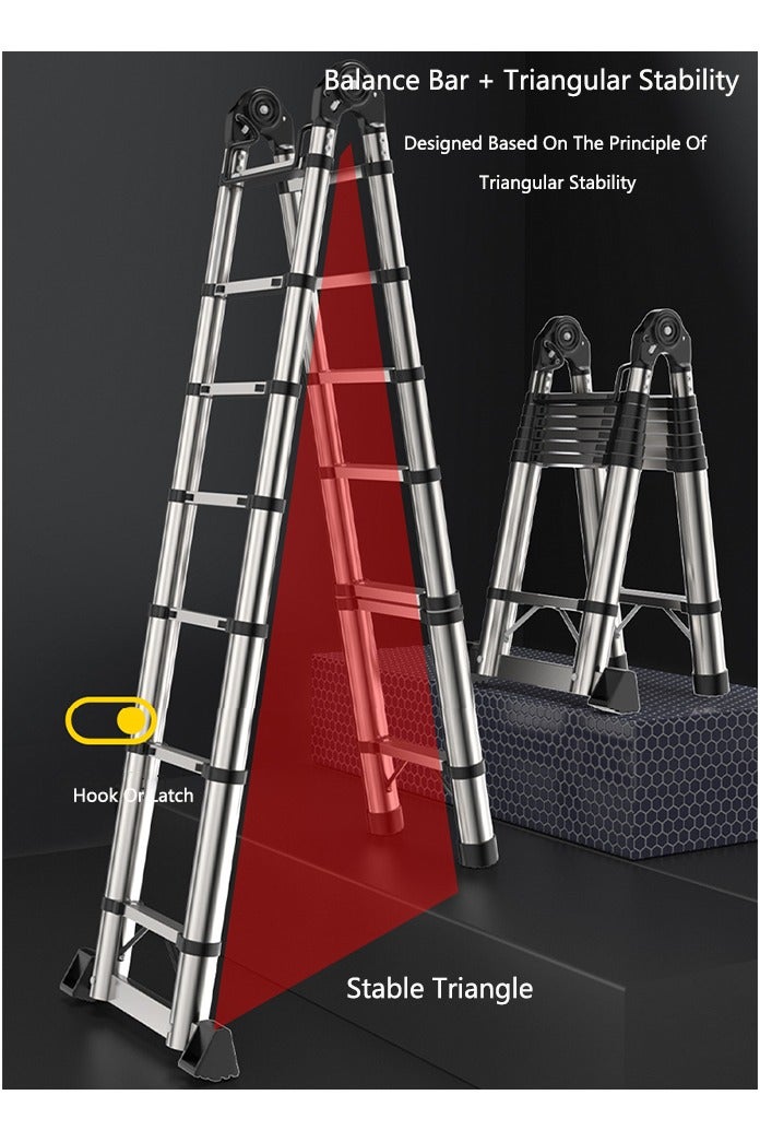 OASIS DESERT The Multi-Functional Stainless Steel Telescopic Ladder Is Foldable And Comes With A Portable And Compact Anti-Slip Device. It Is Suitable For Indoor Or Outdoor Use (2.9m + 2.9m = 5.8m) - Image 4