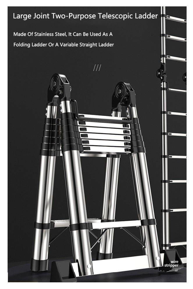 OASIS DESERT The Multi-Functional Stainless Steel Telescopic Ladder Is Foldable And Comes With A Portable And Compact Anti-Slip Device. It Is Suitable For Indoor Or Outdoor Use (2.9m + 2.9m = 5.8m) - Image 5