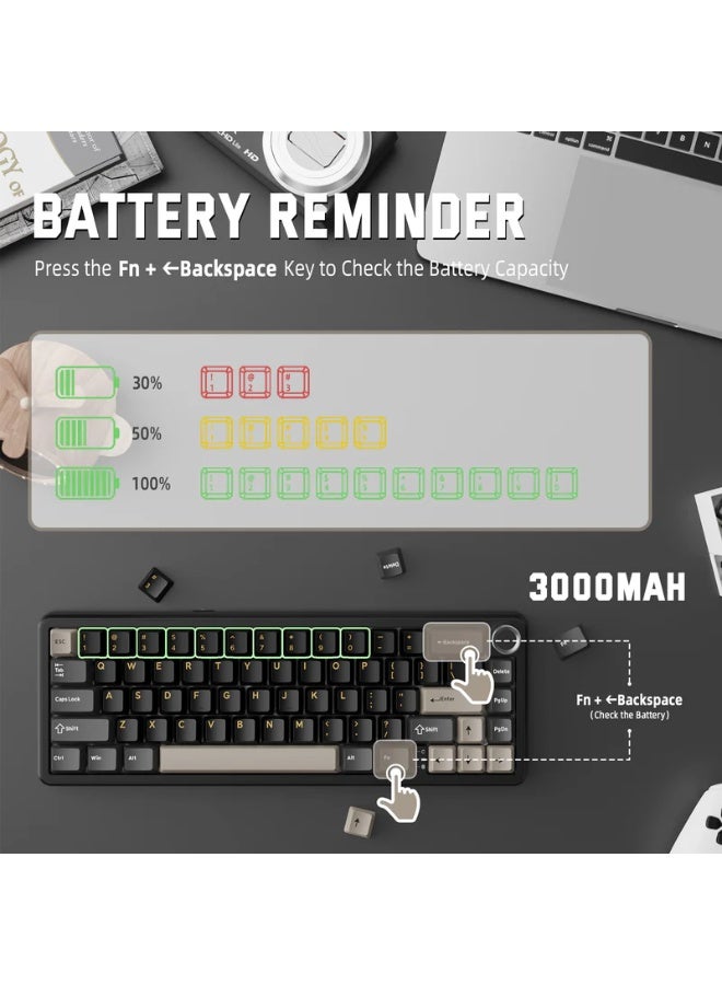 Attack Shark X66 Wireless Shark Attack Mechanical Keyboard with Handle, 3-Mode Gaming Keyboard with USB-C/BT5.0/2.4G, 60% RGB, Side-Printed PBT Keycaps, Hot-Swappable Strawberry Keycaps, Starry Black - Image 4