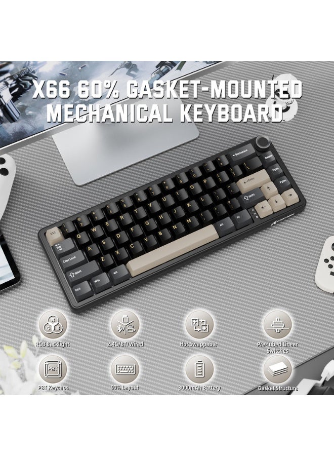 Attack Shark X66 Wireless Shark Attack Mechanical Keyboard with Handle, 3-Mode Gaming Keyboard with USB-C/BT5.0/2.4G, 60% RGB, Side-Printed PBT Keycaps, Hot-Swappable Strawberry Keycaps, Starry Black - Image 2