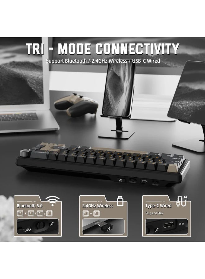 Attack Shark X66 Wireless Shark Attack Mechanical Keyboard with Handle, 3-Mode Gaming Keyboard with USB-C/BT5.0/2.4G, 60% RGB, Side-Printed PBT Keycaps, Hot-Swappable Strawberry Keycaps, Starry Black - Image 3