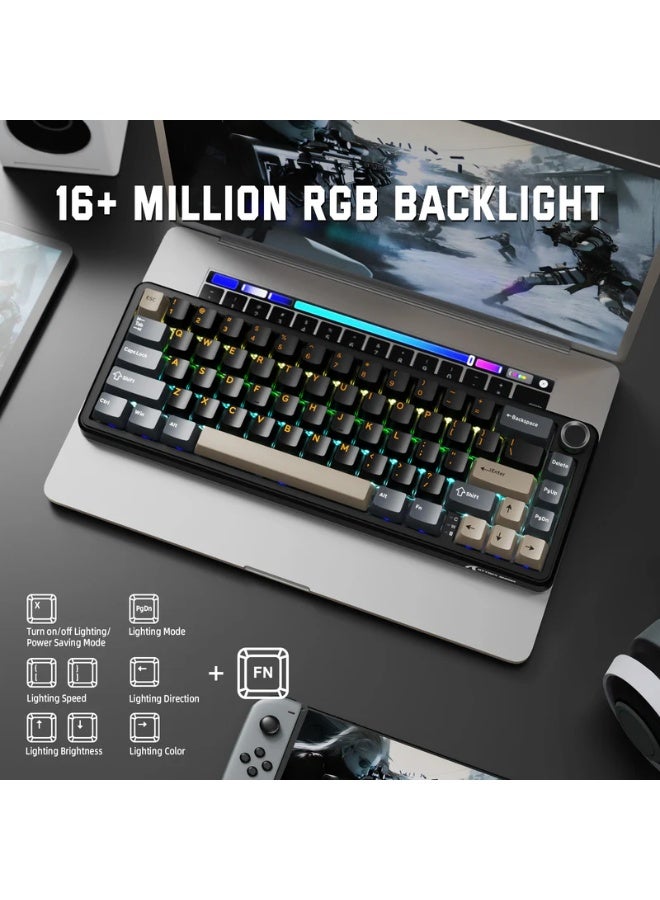 Attack Shark X66 Wireless Shark Attack Mechanical Keyboard with Handle, 3-Mode Gaming Keyboard with USB-C/BT5.0/2.4G, 60% RGB, Side-Printed PBT Keycaps, Hot-Swappable Strawberry Keycaps, Starry Black - Image 5
