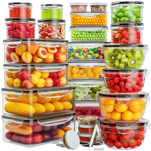 JSCARES 52 PCS Food Storage Containers with Lids Airtight (26 Lids & 26 Containers)- Reusable Plastic Leakproof Meal-Prep Container for Kitchen Storage Organization Microwave/Dishwasher Safe with Labels & Pen - Image 1