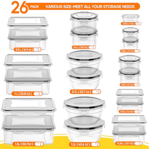 JSCARES 52 PCS Food Storage Containers with Lids Airtight (26 Lids & 26 Containers)- Reusable Plastic Leakproof Meal-Prep Container for Kitchen Storage Organization Microwave/Dishwasher Safe with Labels & Pen - Image 2