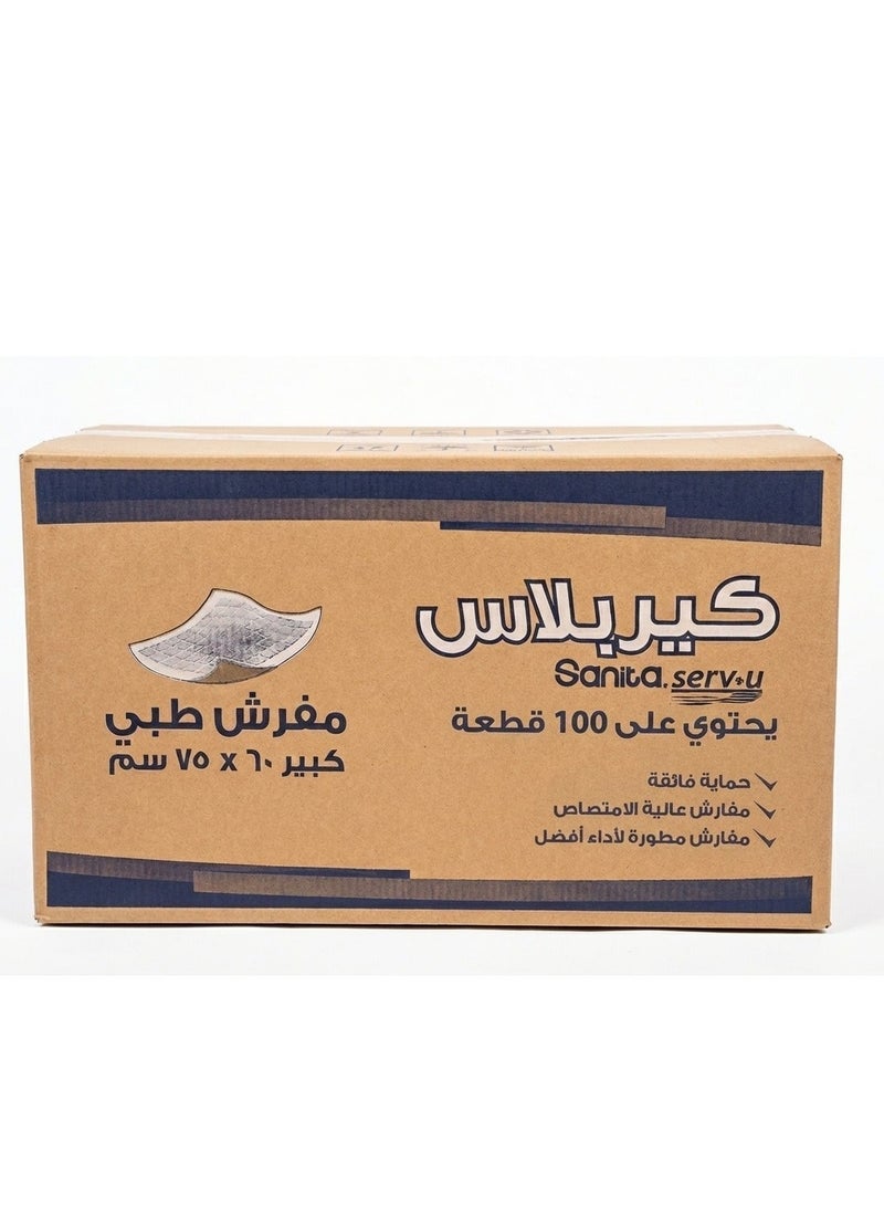 كير بلس كرتون مفارش طبية سانيتا كير بلاس، مقاس 60×75 سم، اللون أبيض، الكرتون يحتوي على 100 حبة - Image 1
