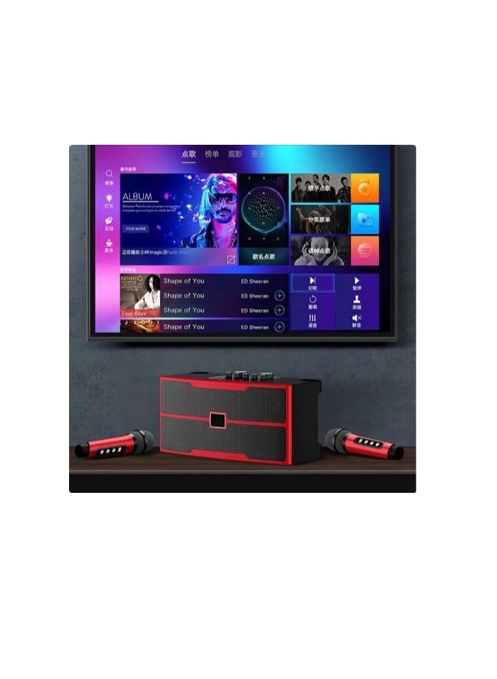 YS-201 Outdoor Family KTV Stereo Big Sound 20Watt Speaker Set Dual BT Speaker With 2 Wireless Microphones - Golden. - Image 3