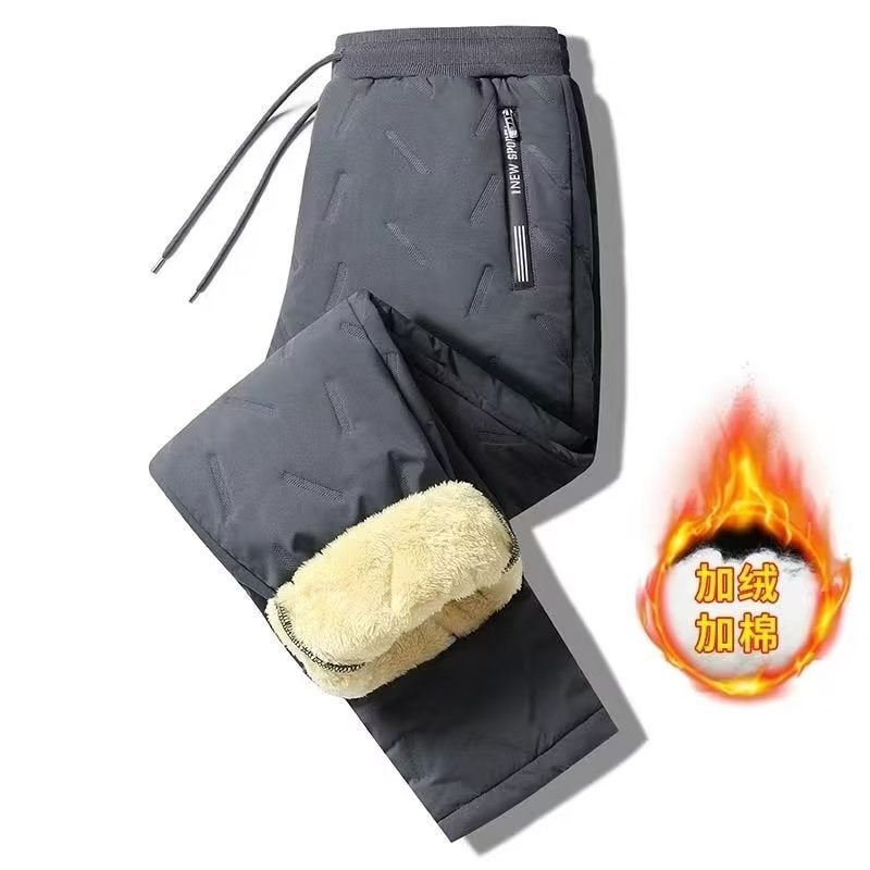 Thick Windproof Warm Trousers Straight dark gray fleece-lined 