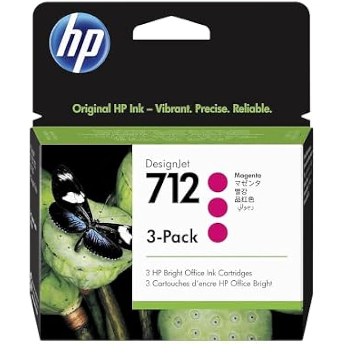 712 3ED78A 3-PACK MAGENTA 29-ML GENUINE INK CARTRIDGE WITH ORIGINAL INK, FOR DESIGNJET T650, T630, T250, T230 & STUDIO LARGE FORMAT PLOTTER PRINTERS AND 713 DESIGNJET PRINTHEAD, 3X29ML - Image 1