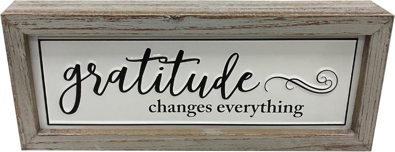 Picfarce Rustic Gratitude Wood Metal Signs, 12" x 5" Framed Enamel Wall Hanging Decor Art, Embossed Retro Farmhouse Tabletop Block Sign for Mantel Shelf - GRATITUDE CHANGES EVERYTHING - Image 1