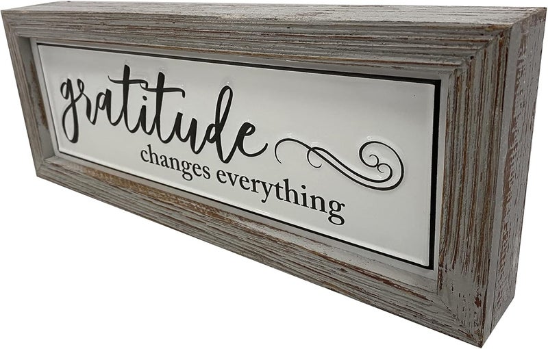 Picfarce Rustic Gratitude Wood Metal Signs, 12" x 5" Framed Enamel Wall Hanging Decor Art, Embossed Retro Farmhouse Tabletop Block Sign for Mantel Shelf - GRATITUDE CHANGES EVERYTHING - Image 3