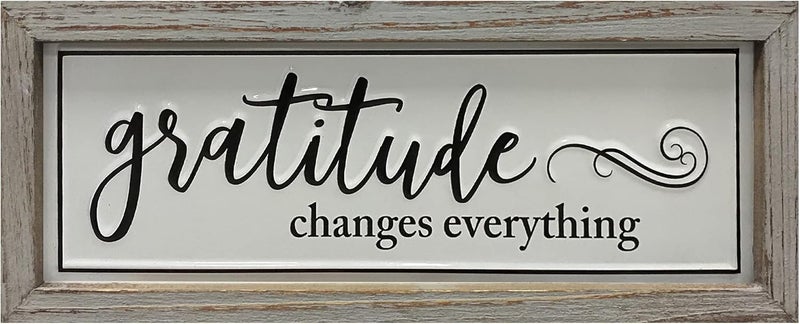 Picfarce Rustic Gratitude Wood Metal Signs, 12" x 5" Framed Enamel Wall Hanging Decor Art, Embossed Retro Farmhouse Tabletop Block Sign for Mantel Shelf - GRATITUDE CHANGES EVERYTHING - Image 2