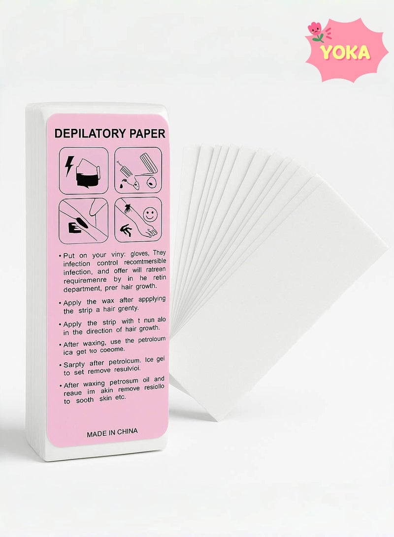 يوكا 100 قطعة مناديل شمعية احترافية مستطيلة بيضاء غير منسوجة لإزالة الشعر من الجسم والوجه، تجعل البشرة ناعمة، مناسبة لصالونات التجميل والاستخدام المنزلي. - Image 1