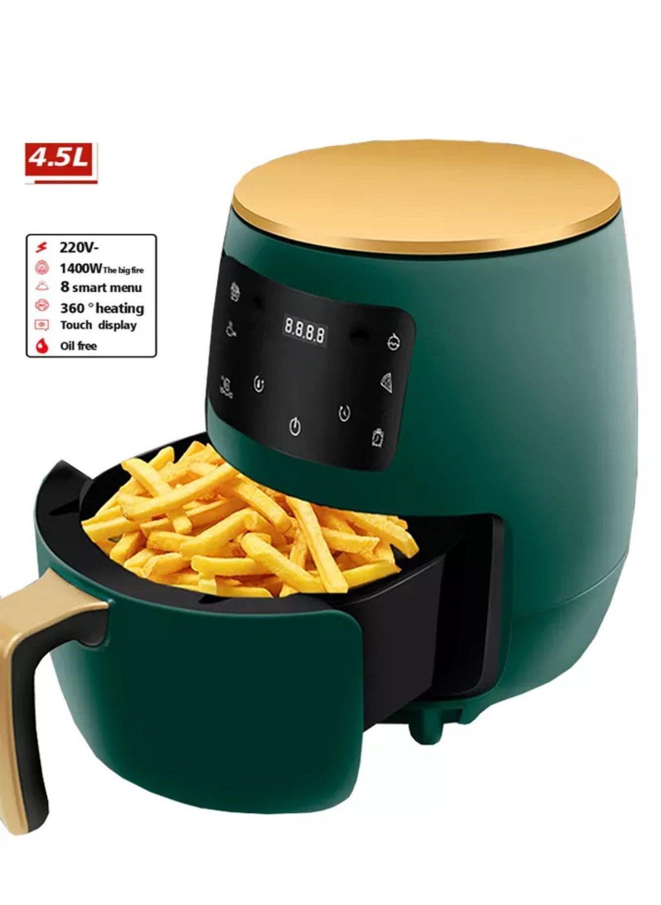 4.5l 1400w Touch Screen Version Liter Cooker Steam Oil Free Deep Digital Air Fryer With Rapid Convection Technology For Party And Home Gifts Green 