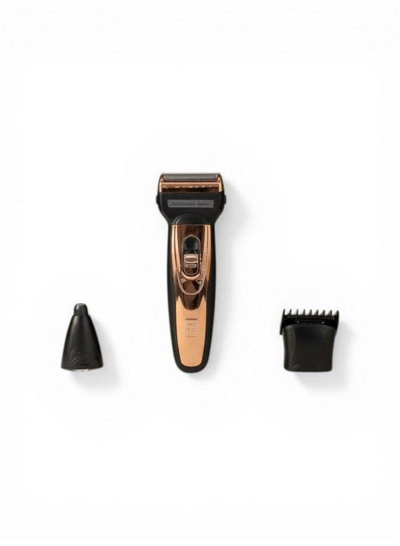 وينماكس ماكينة حلاقة رجالية 3 في 1 – شفرة ستانلس ستيل – رأس حلاقة الأنف ورأس تنعيم – شحن USB لمدة 8 ساعات – لون روز جولد - Image 1